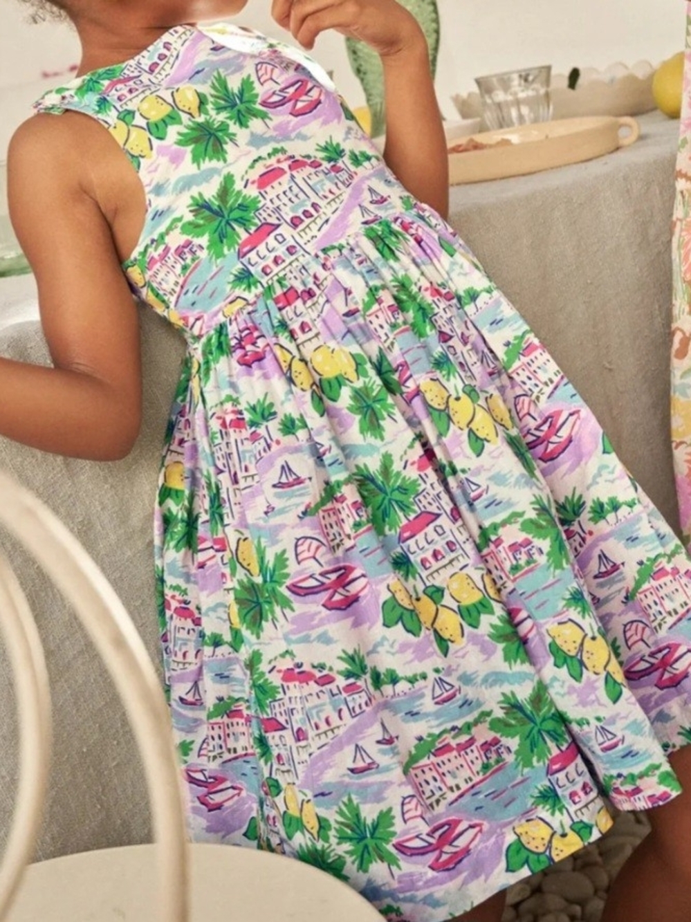 Mini Boden Multi-Color Lemon & Seaside Print Sleeveless Dress